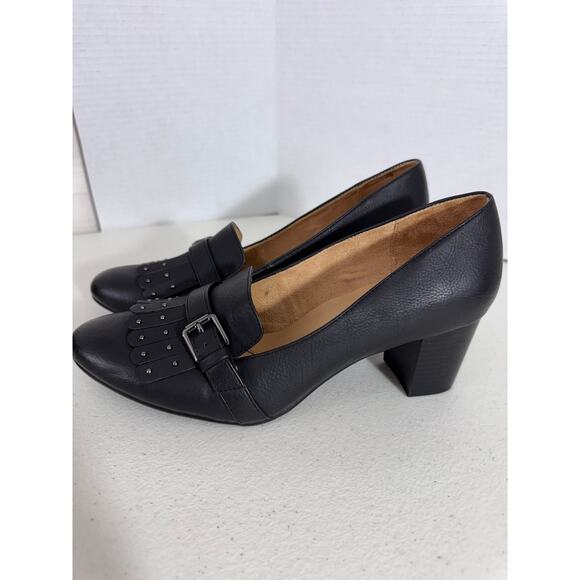 NEW!! "NATURALIZER" Womens SZ 9.5 Blk Fringe Buckle Chunky Heel Slip On Shoe - Picture 4 of 8